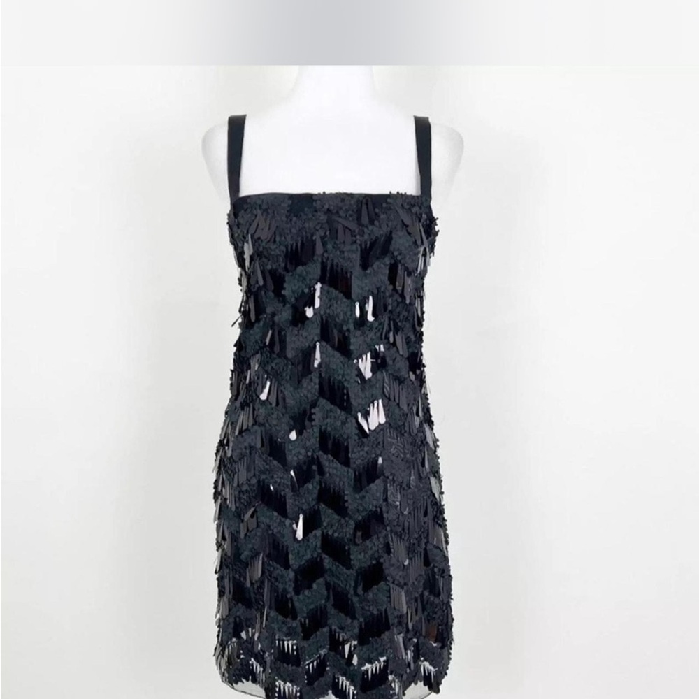 Zara Black Sequin Square Neck Sheath Dress